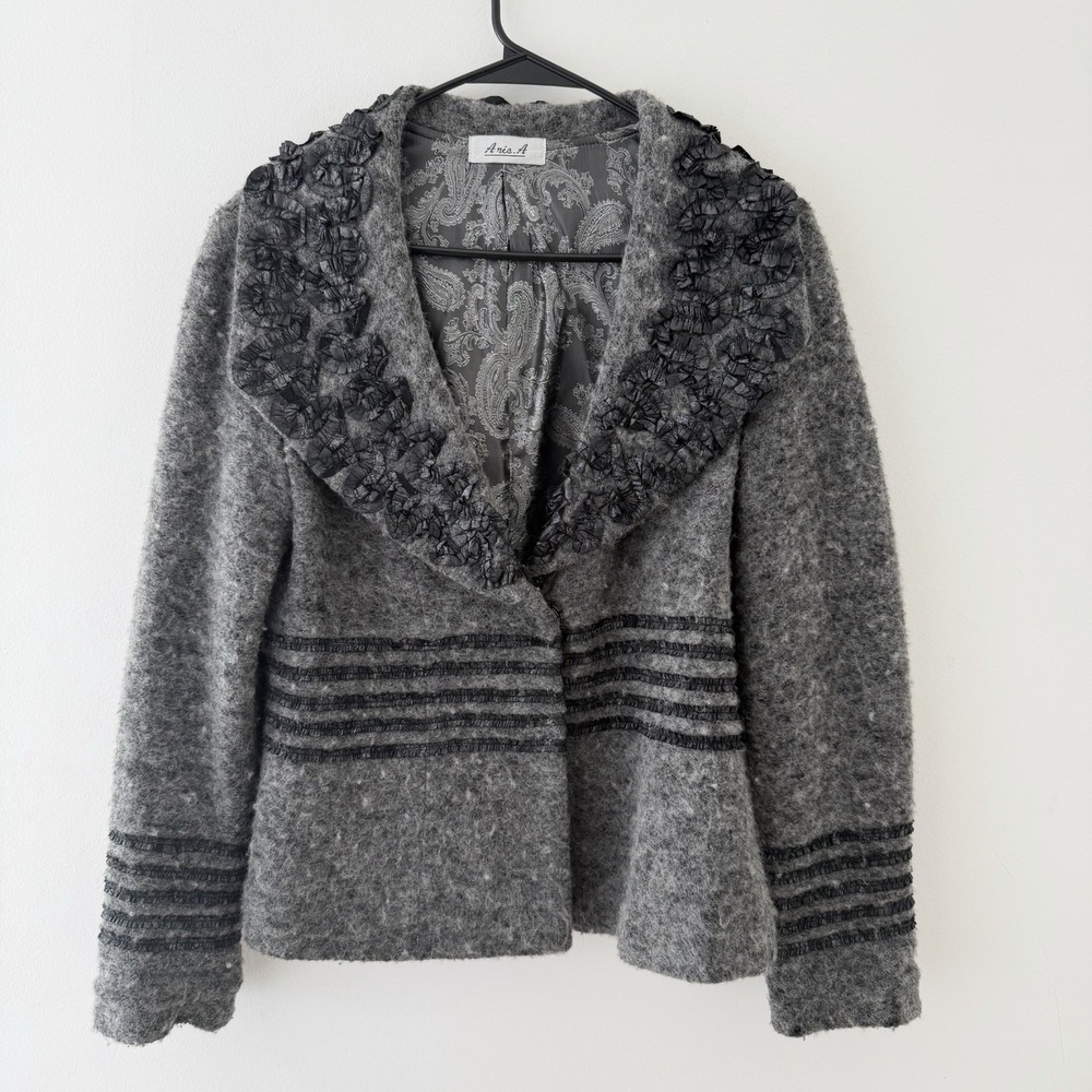 VTG Aris A Blazer Jacket Art to Wear Artsy Gray M Wool Blend Dark Victorian Goth